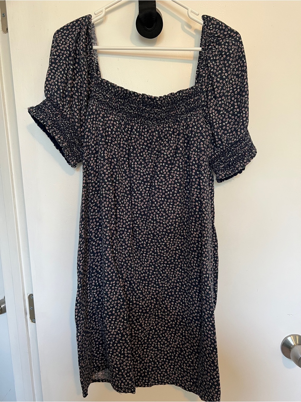 American Eagle Outfitters Navy Floral Square-Top Puff Sleeve Dress